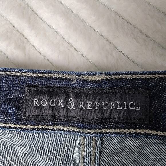 Rock & Republic Kasandra Jeans 12M Bootcut Blue Denim Mid Rise Studded Pockets - Picture 9 of 12